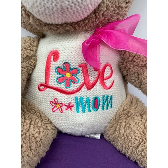 Dandy Brown Bear Love Mom Embroidered Knit Accent Pink Bow 2015 - Picture 2 of 12